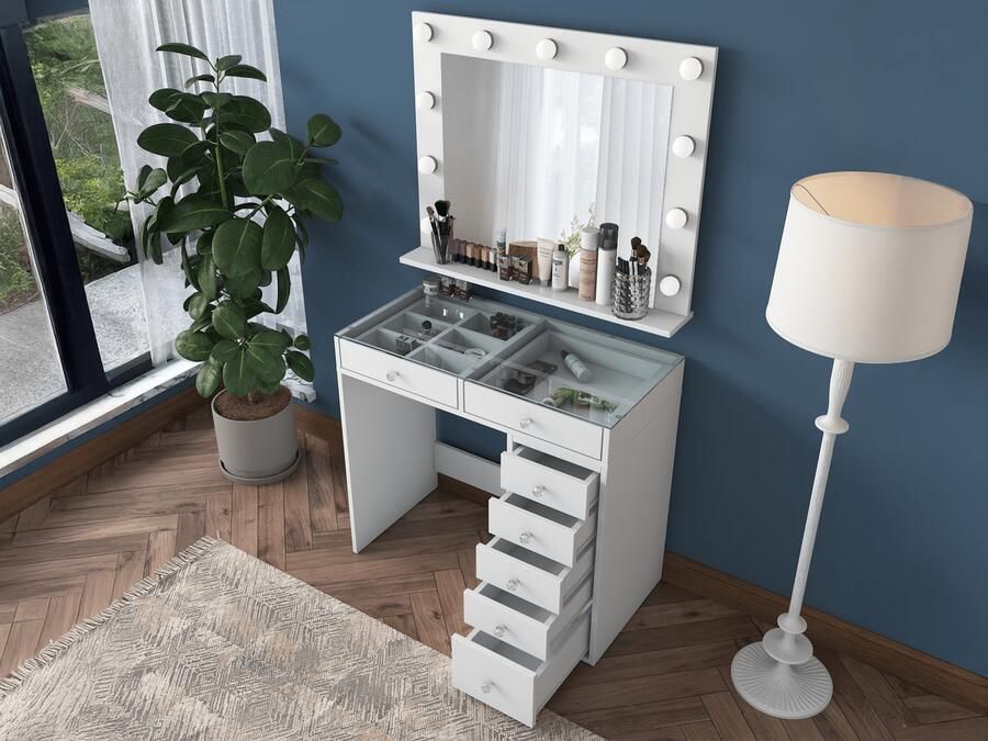 Mobistoxx Make-up tafel JESSIE DELUXE 7 lades wit