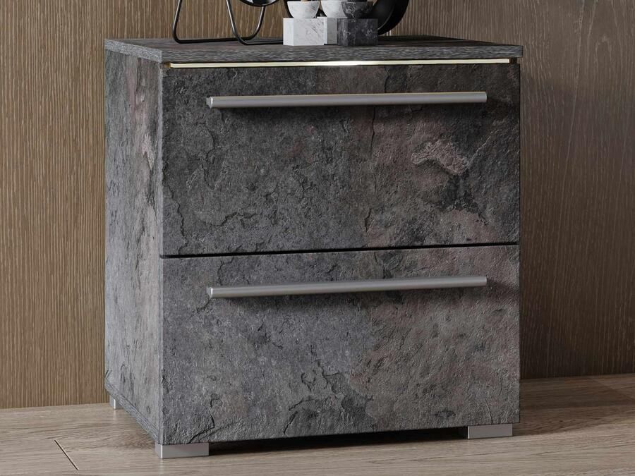 Mobistoxx Nachtkastje INDIRA 2 lades kleurrijke leisteen met led