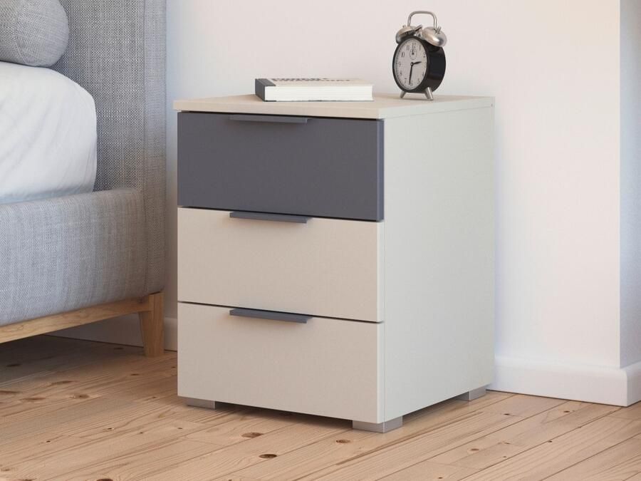 Mobistoxx Nachtkastje SAJORIS 3 lades kasjmier metaalgrijs