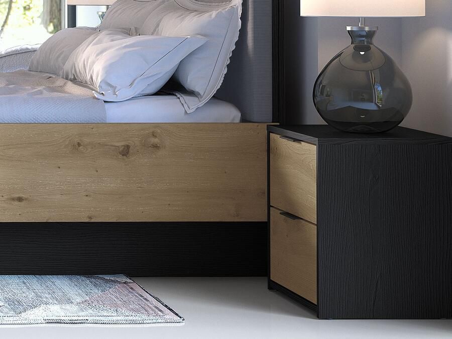 Mobistoxx Nachtkastje UMPAL 2 lades grafiet artisan eik