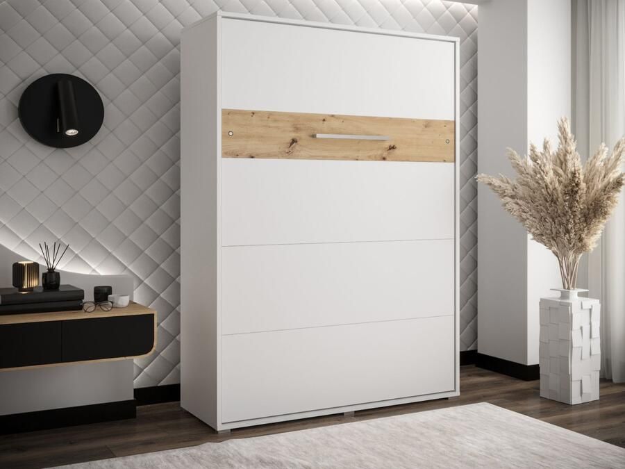 Mobistoxx Opklapbed HOUDI 140x200 cm wit artisan eik