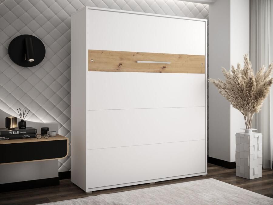 Mobistoxx Opklapbed HOUDI 160x200 cm wit artisan eik