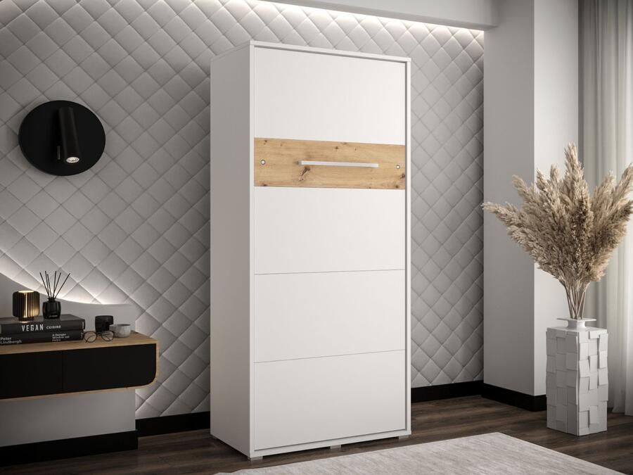Mobistoxx Opklapbed HOUDI 90x200 cm wit artisan eik