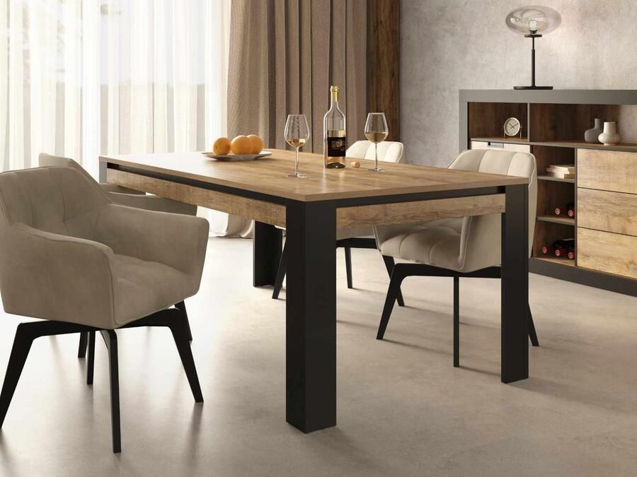 Mobistoxx Rechthoekige eettafel TUDORO 195 cm samdal eik mat zwart