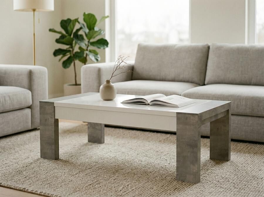 Mobistoxx Rechthoekige salontafel RANDY 130 cm beton wit