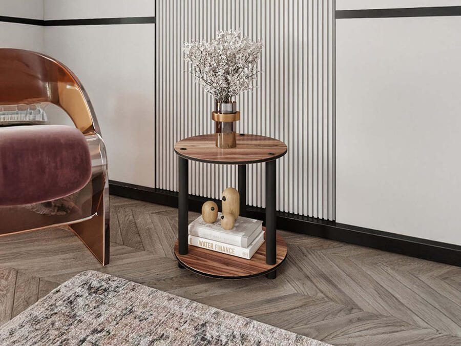 Mobistoxx Ronde bijzettafel BOOKY 34 cm walnoot