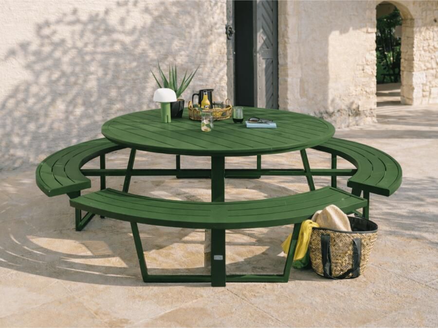 Mobistoxx Ronde picknicktafel PERUGIA 8 personen aluminium groen
