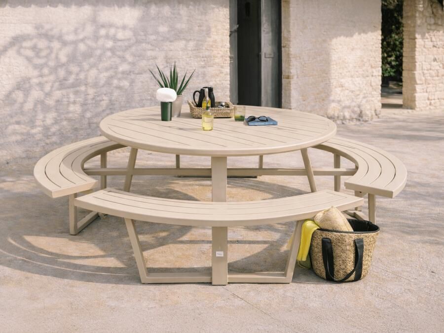 Mobistoxx Ronde picknicktafel PERUGIA 8 personen aluminium kasjmier