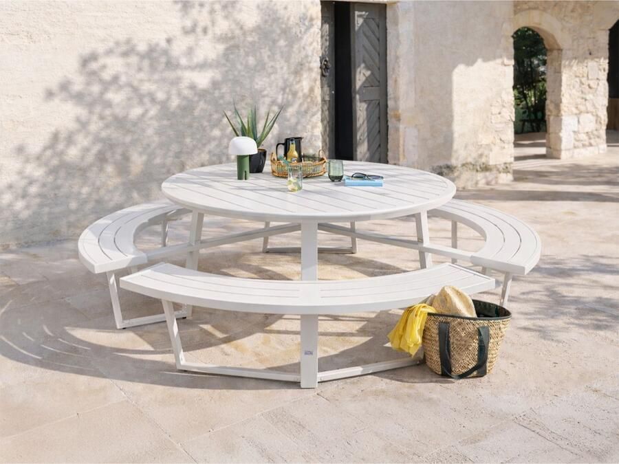 Mobistoxx Ronde picknicktafel PERUGIA 8 personen aluminium wit