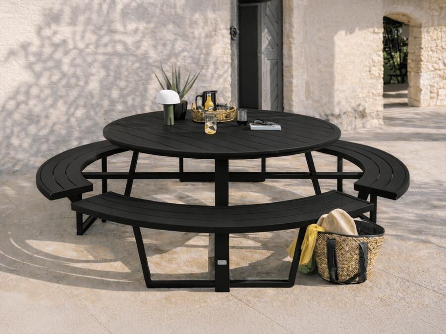 Mobistoxx Ronde picknicktafel PERUGIA 8 personen aluminium zwart