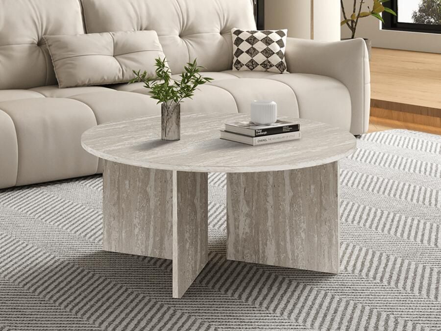Mobistoxx Ronde salontafel LIBA 90 cm travertin grijs