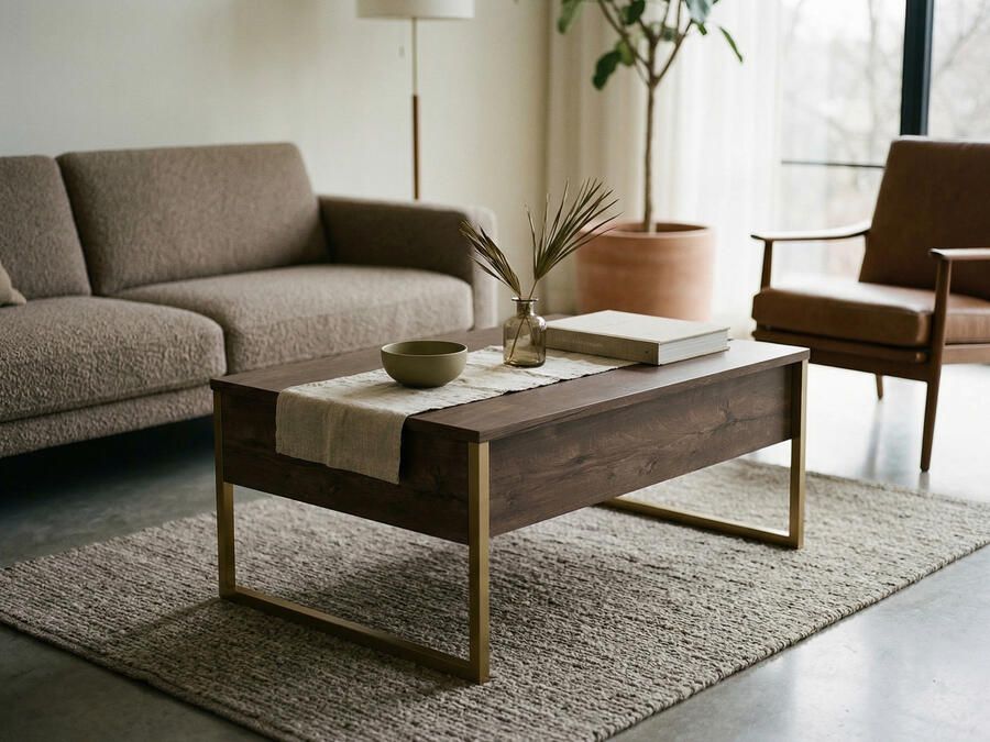 Mobistoxx Salontafel LUXANA 90 cm walnoot goud