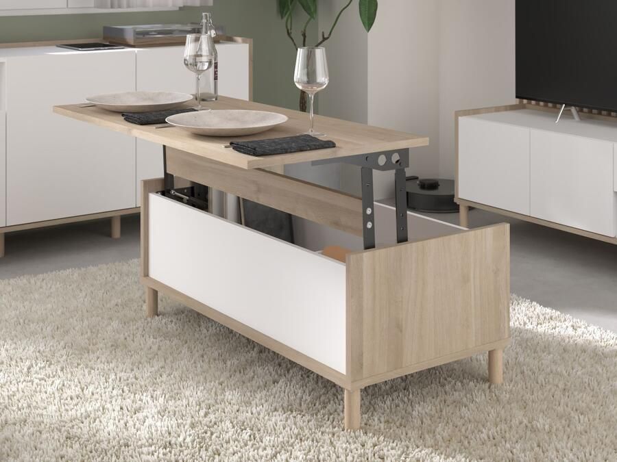 Mobistoxx Salontafel met opklapbaar blad MORPHEE 110 cm japanse eik wit