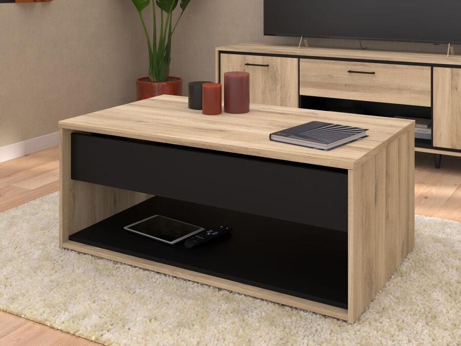 Mobistoxx Salontafel met opklapbaar blad OSTEO 100 cm kronberg eik zwart