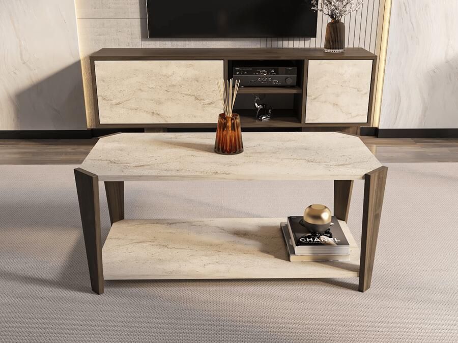 Mobistoxx Salontafel MONACAL 91 cm walnoot travertijn