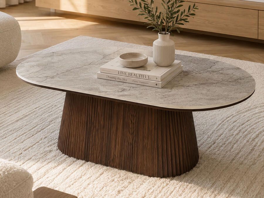 Mobistoxx Salontafel VIREO 120 cm donker eiken beige marmer