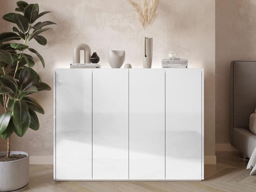 Mobistoxx Schoenenkast PEASY 4 deuren hoogglans wit scandinavische eik