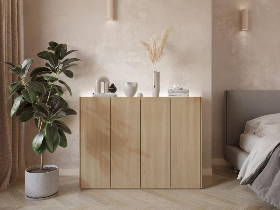 Mobistoxx Schoenenkast PEASY 4 deuren scandinavische eik hoogglans wit