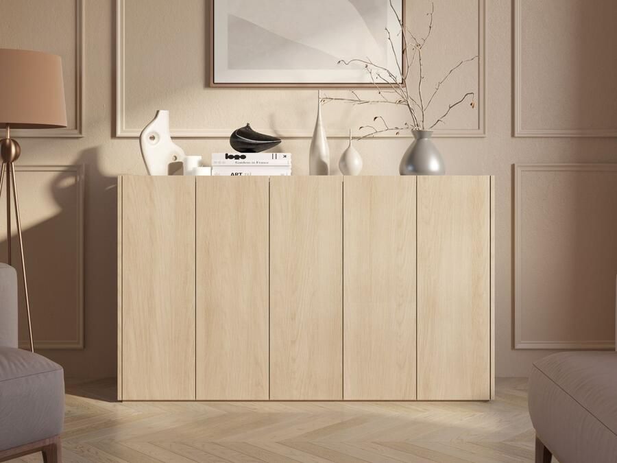 Mobistoxx Schoenenkast PEASY 5 deuren scandinavische eik hoogglans wit