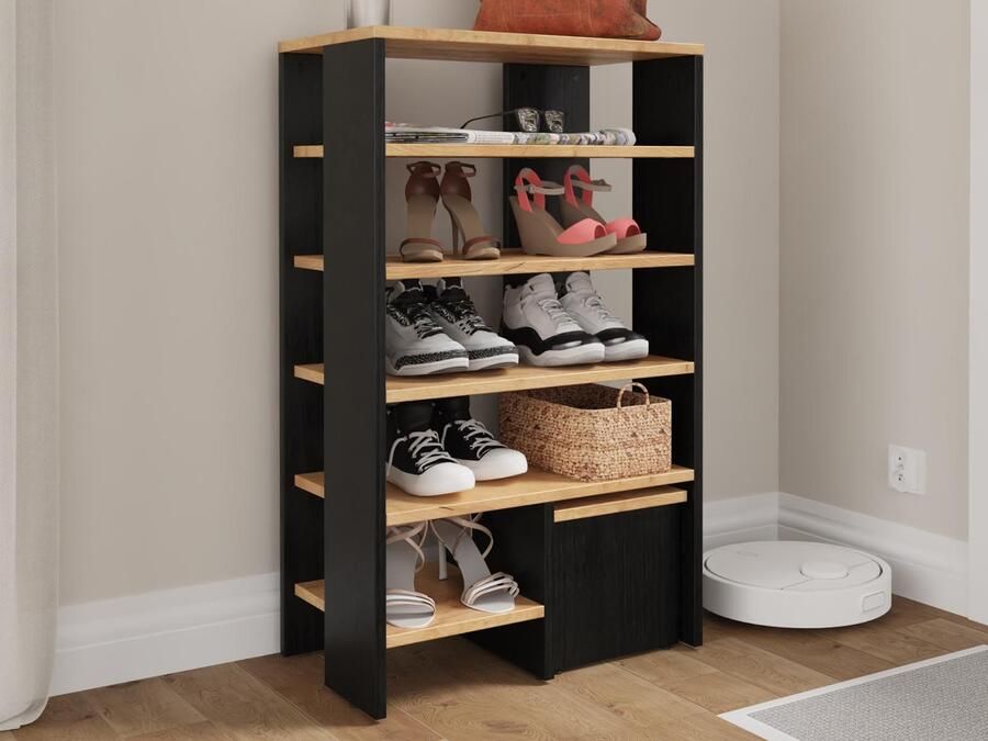 Mobistoxx Schoenenkast RUBINO 5 legplanken gouden eik zwarte eik met zitbank