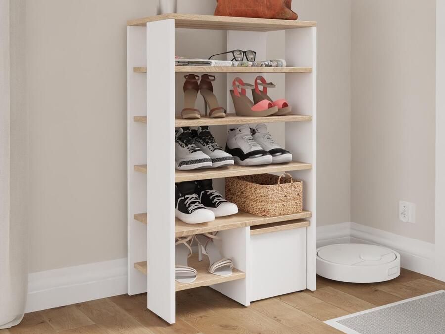 Mobistoxx Schoenenkast RUBINO 5 legplanken wit sonoma met zitbank