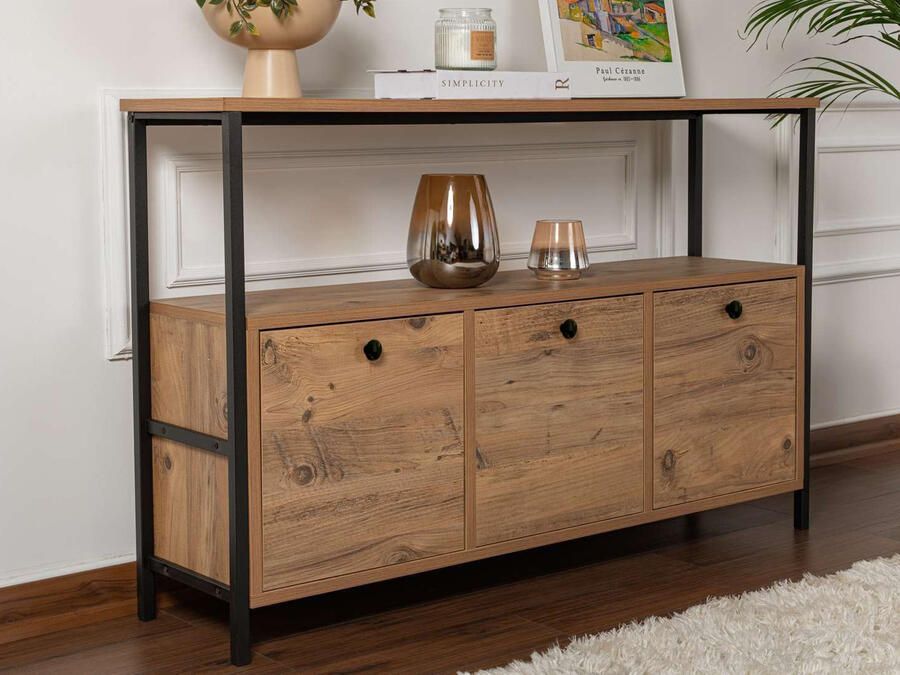 Mobistoxx Sidetable SOLANKA 3 deuren atlantisch grenen zwart