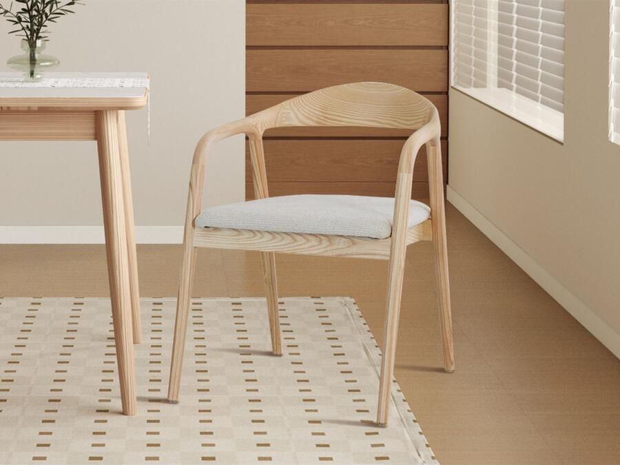 Mobistoxx Stoel GAMBAS massief essenhout naturel beige stof