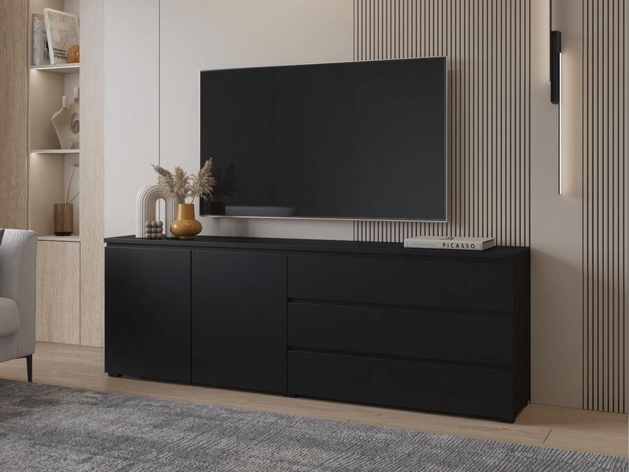 Mobistoxx TV- hifi-meubel MODOK 3 deuren 3 lades zwart