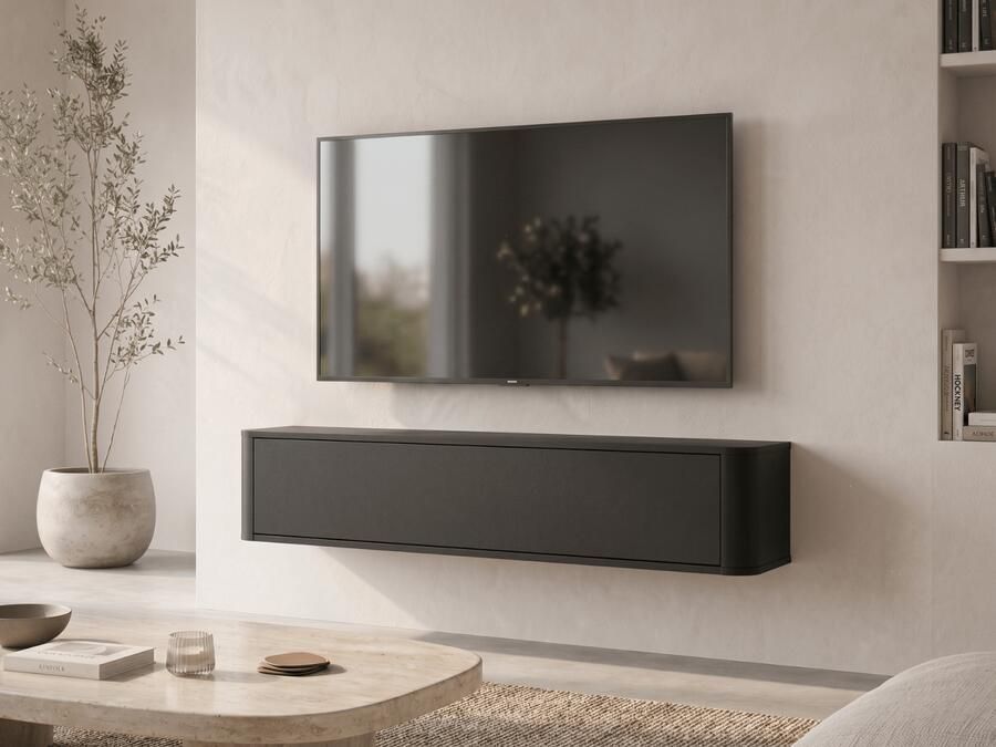 Mobistoxx TV-hifi meubel PRINCETON 1 draaideur 140 cm afgerond zwart