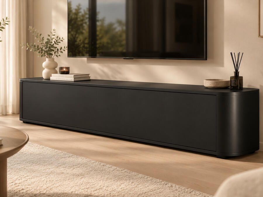Mobistoxx TV-hifi meubel PRINCETON 1 draaideur 140 cm afgerond zwart