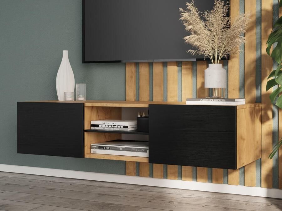 Mobistoxx Tv-meubel AURORE 2 deuren gouden eik zwarte iek
