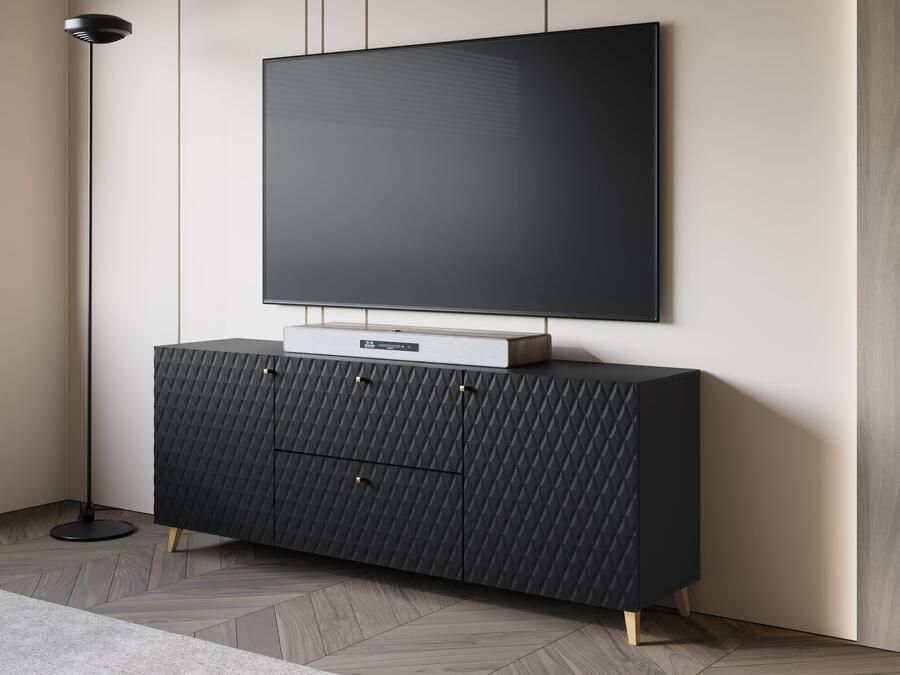 Mobistoxx Tv-meubel FUKETTE 2 deuren 2 lades 180 cm grafiet goud