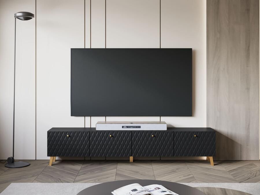 Mobistoxx Tv-meubel FUKETTE 4 klapdeuren 190 cm grafiet goud