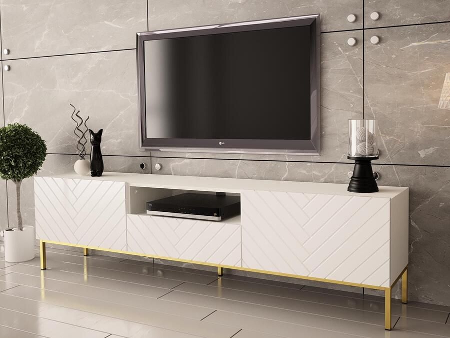 Mobistoxx Tv-meubel GINETTE 2 deuren 1 lade wit hoogglans wit