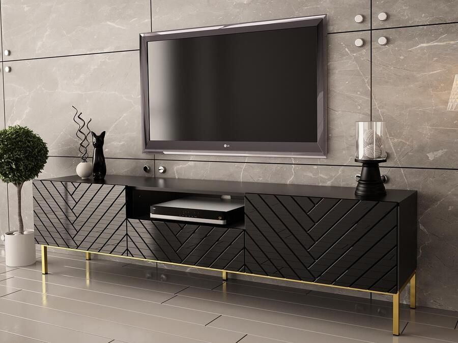 Mobistoxx Tv-meubel GINETTE 2 deuren 1 lade zwart hoogglans zwart