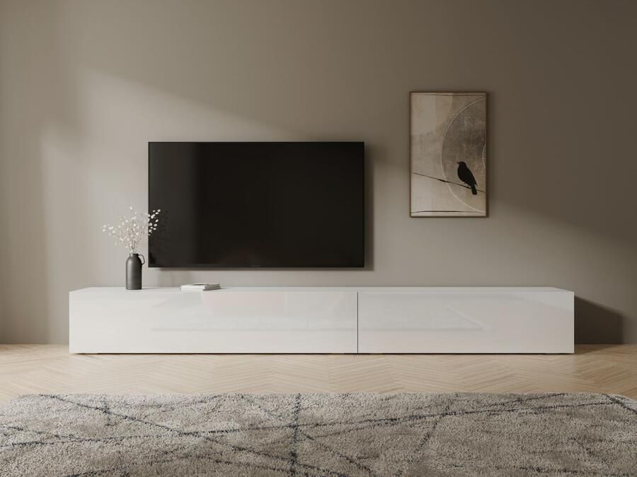 Mobistoxx Tv-meubel KINGSTON 2 klapdeuren 245 cm wit hoogglans wit