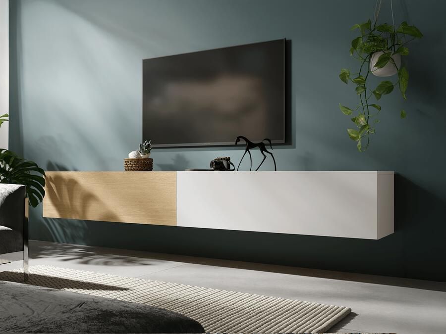 Mobistoxx Tv-meubel KINGSTON DUO 2 klapdeuren 210 cm eik mat wit