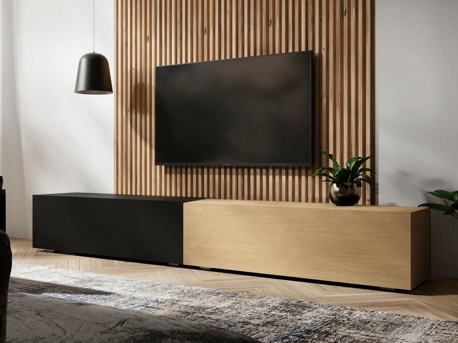 Mobistoxx Tv-meubel KINGSTON DUO 2 klapdeuren 210 cm eik mat zwart