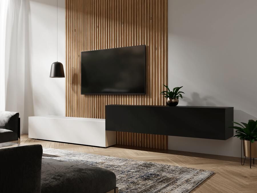 Mobistoxx Tv-meubel KINGSTON DUO 2 klapdeuren 210 cm mat wit mat zwart