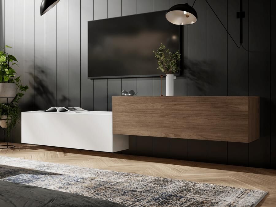 Mobistoxx Tv-meubel KINGSTON DUO 2 klapdeuren 210 cm mat wit walnoot