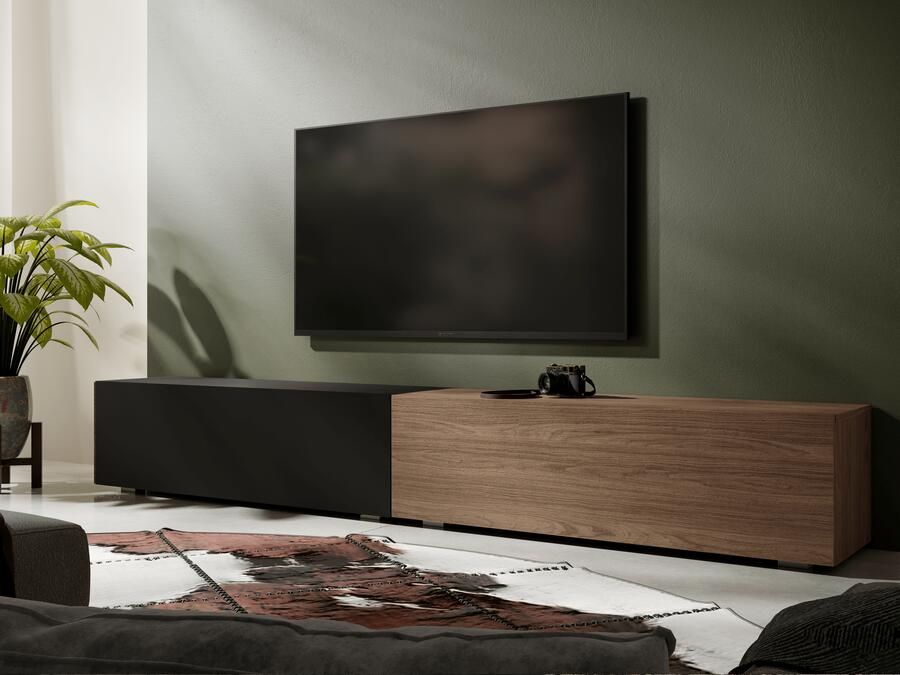 Mobistoxx Tv-meubel KINGSTON DUO 2 klapdeuren 210 cm mat zwart walnoot