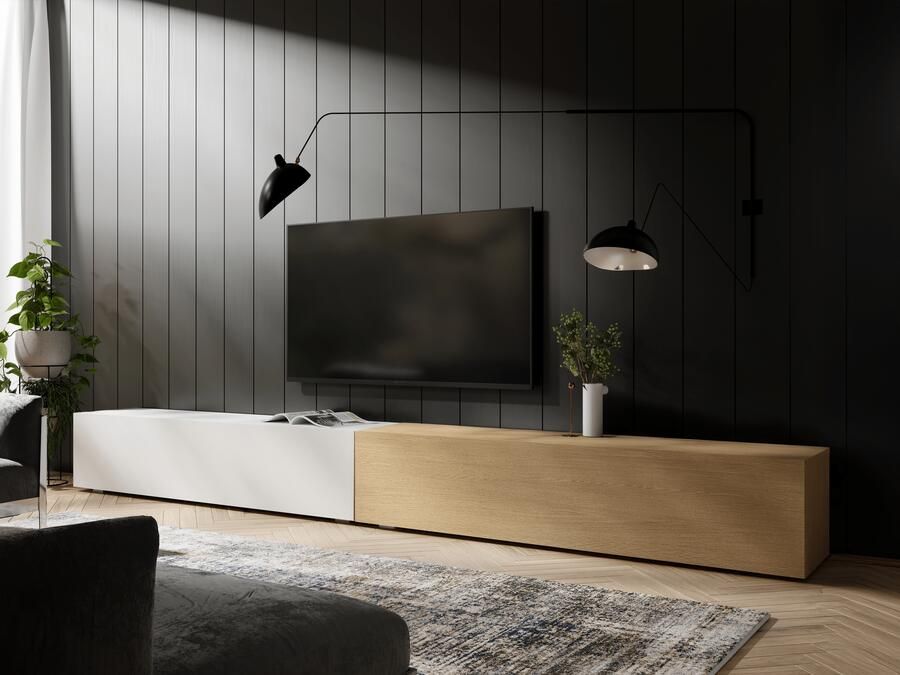 Mobistoxx Tv-meubel KINGSTON DUO 2 klapdeuren 280 cm eik mat wit