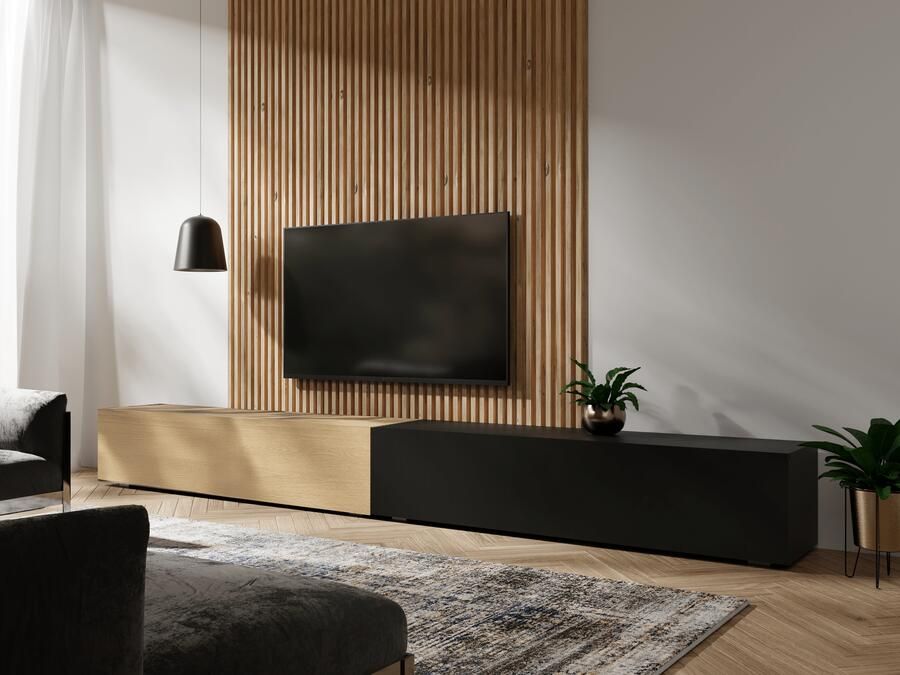 Mobistoxx Tv-meubel KINGSTON DUO 2 klapdeuren 280 cm eik mat zwart