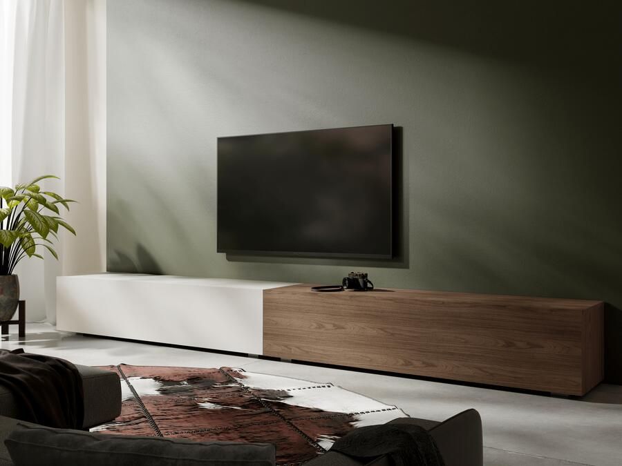 Mobistoxx Tv-meubel KINGSTON DUO 2 klapdeuren 280 cm mat wit walnoot