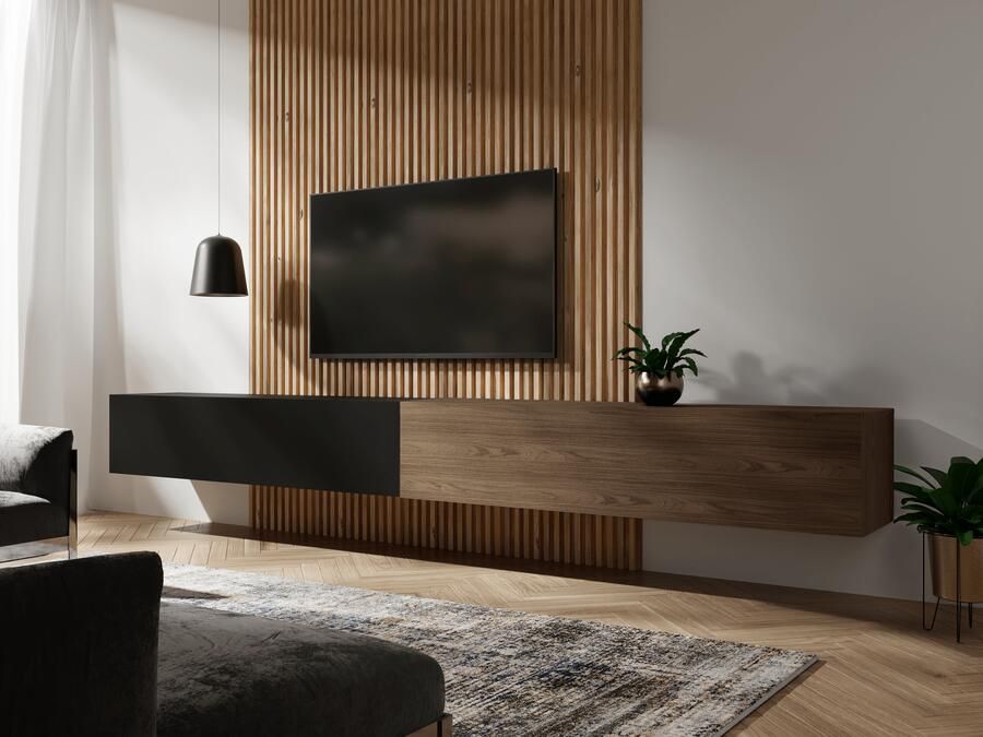 Mobistoxx Tv-meubel KINGSTON DUO 2 klapdeuren 280 cm mat zwart walnoot