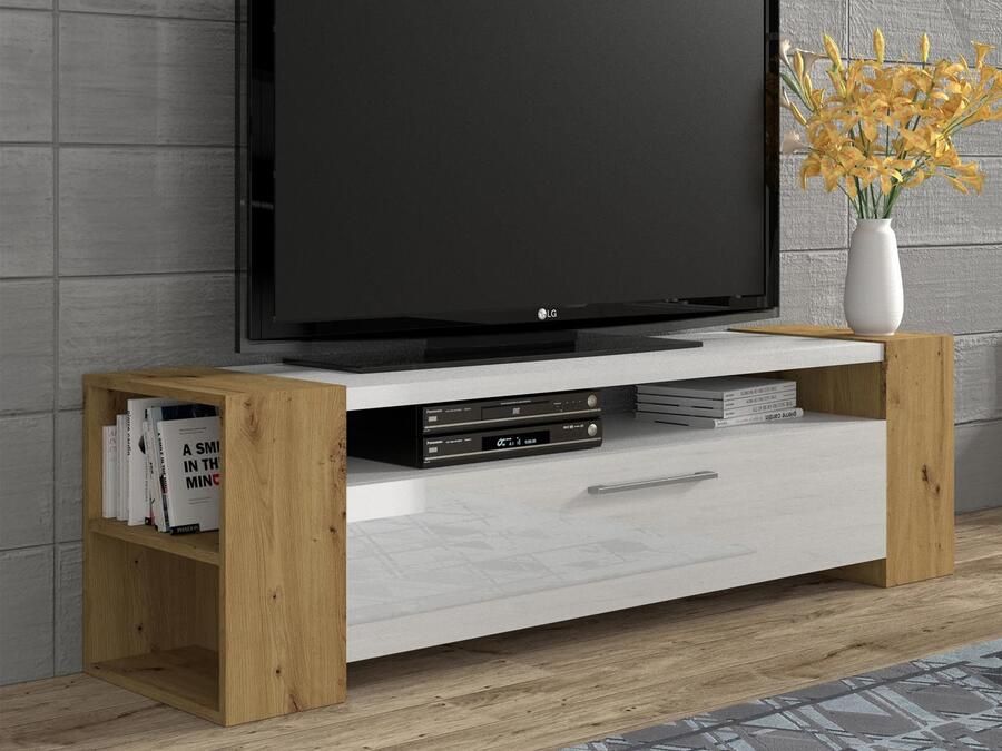 Mobistoxx Tv-meubel LAVIA 1 klapdeur hoogglans wit artisan eik