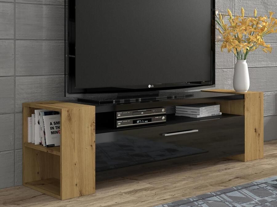 Mobistoxx Tv-meubel LAVIA 1 klapdeur hoogglans zwart artisan eik
