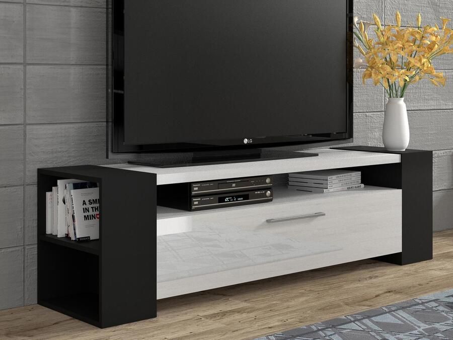 Mobistoxx Tv-meubel LAVIA 1 klapdeur zwart hoogglans wit