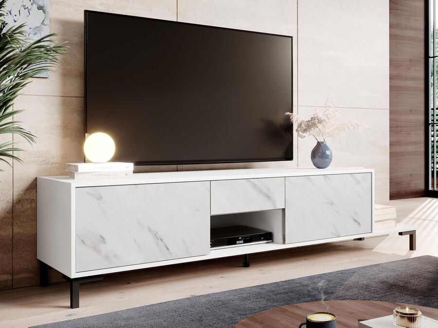 Mobistoxx Tv-meubel MALMOSO 2 deuren 1 lade 195 cm wit marmer wit