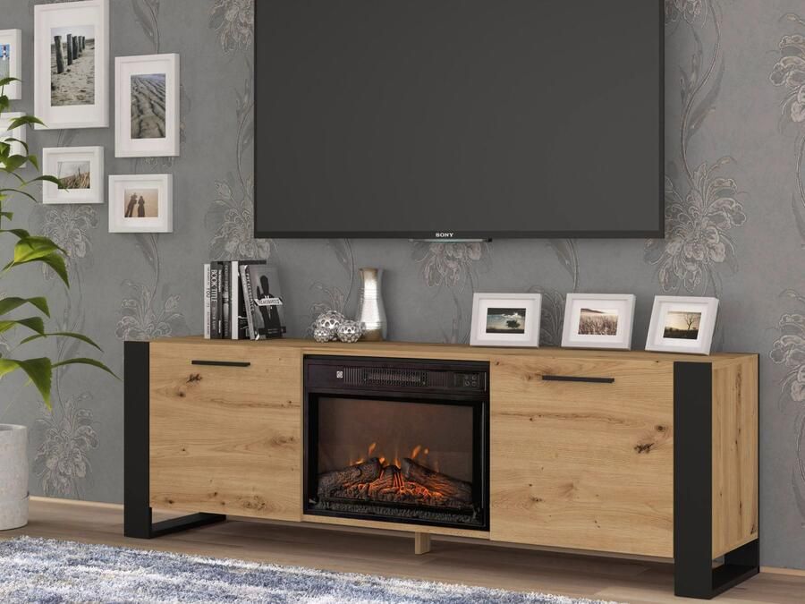 Mobistoxx Tv-meubel met haard NAKUMI 2 deur artisan eik